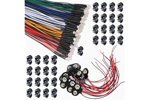 GTIWUNG 50PCS 3mm Diode électroluminescente, Diode Ampoule LED Câblé, Diode LED Pré-câblée Lumière + 50PCS Plastique 3mm LED Lumiere Panneau de Support de Montage + 10PCS Type T Connecteur Pile 9V