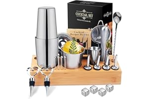 ZBPASL 16pcs Cocktail Shaker Set, Cocktail Set mit Cocktailshaker,Jigger, Einer Eiszange, Set Cocktail Mixen Mit Muddler, Flaschenöffner,Shaker Cocktail Set,Bar Werkzeug Set (Silver)