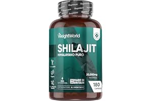 WEIGHTWORLD Shilajit Himalayano Puro in 180 Capsule Vegane, 20000mg per Capsula, 1 al Giorno (per 6 Mesi), Estratto 40:1 di Shilajit Puro, Mumijo, Privo di Magnesio Stearato e Additivi, Prodotto nel Regno Unito