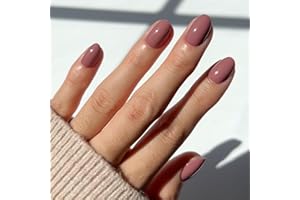 Glamnetic Press On Nails - Fall Mauve | Opaque Muted Blush Mauve Short Oval Fake Nails, Reusable | 15 Sizes - 30 Nail Kit