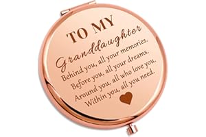 GEVODY Granddaughter Gifts for Girls Inspirational Compact Mirror Granddaughter Gifts from Grandma Grandpa Compact Makeup Mirror Encouragement Gift for Teenage Kids Best Birthday Graduation Gifts
