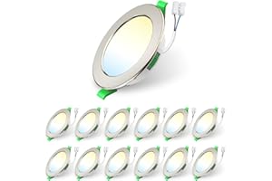 ALUSSO LIGHTING Focos Led Interior Techo,7W 550LM downlight led techo empotrable,3CCT 3000K 4000K 6500K, IP44 Corte 90-100mm, Foco Empotrable Led Techo Para baño,Cocina, dormitorio,Níquel,12 Pack