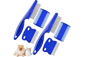 Brillirare 6 Pack Flea Lice Comb, Stainless Steel Dog Cat Grooming Combs with Rounded Teeth, 2-in-1 Double Sided Professional Pet Tear Stain Remover, Dematting Tool for Small, Medium & Large Pets