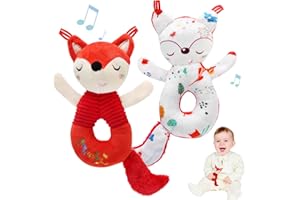 LinStyle Hochet Bebe 0 3 6 9 12 Mois, Jouet Eveil Bebe 0-12 Mois, Animal à Double Face Jouet de Peluche Hochets, Jouet Nouveau Né Garçon Fille Montessori Jeux Bébé 0-6-12 Mois