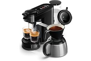 Philips Switch Machine à café à dosettes et filtre, Technologie 2 en 1, Verseuse isotherme, Verseuse pour 7 tasses, Réservoir d'eau de 1 l, Noir intense (HD6592/65)