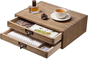 KIRIGEN Scatole di legno con cassetti per documenti piatti, con scomparti per archivio, montaggio senza ferramenta 2 livelli/2 cassetti marrone