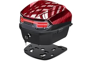 ‎LESANM LESANM Motorrad Topcase, Motorrad Daily Tail Top Box Trunk Lockable Storage Carrier Kunststoffkoffer mit Konturierte Kunststoffrückenlehne Universalhalterung Wasserdicht für Helm Gepäck (Rot)