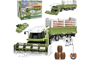 Joellfuner Mietitrebbia Telecomandata, 2,4 GHz RC Trattore Giocattolo, 2 in 1 Simulazione Mietitrebbia e Trasportatore, con Rimorchio Mucca, Batteria Litio, per Bambini Unisex 3-12 Anni