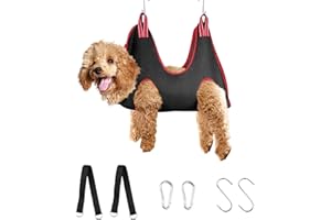 MACUNIN Dog Grooming Hammock Grooming Kit, Pet Nail Trimming Harness for Dog and Cat, Nail Cutting Helper for Small and Large Pet Bathing Shower Supplies (Small, Black & Red)