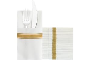 KMAKII Disposable Napkins,Pocket Napkins,White Paper Napkins,Linen Feel White Napkins,40×40cm,Gold 100 Count