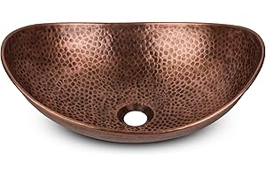 Monarch Abode 19-Inch Hand Hammered Pure Copper Harbor Vessel Bathroom Sink, Bathroom Vessel Sink, Above Counter Bathroom Sink Bowl for Vanity or Powder Room