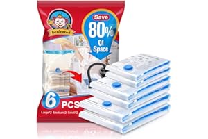 BoxLegend Vakuumbeutel 6 Stück 2 Jumbo 100x80cm + 2 Groß 80x60cm + 2 Kleine 60x40cm Aufbewahrungsbeutel Reise Vakuum Wiederverwendbar Kleiderbeutel für Kleidung Bettdecken Bettwäsche Kissen