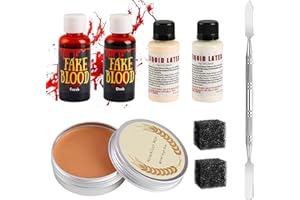 Vampire Makeup Wonlonda Halloween SFX Makeup Kit Fake Wound Moulding Skin Wax +2PCS Liquid Latex +2PCS Fake Blood +1PC Spatula +2Pcs Black Stipple Sponge for Halloween Cosplay