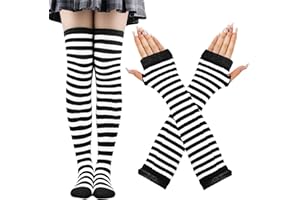 CWENDANER Regenbogen High,Overknee Strümpfe Damen Mädchen,Socks Lange Socken Volleyballsocken Sportsocken mit fingerlosen Handschuhen Set für Party, Halloween Kostüme
