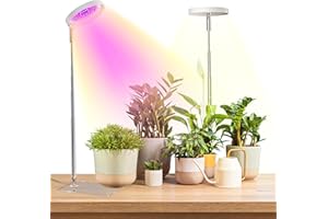 YUYMIKA Grow Lights for Indoor Plants Full Spectrum, 48 LEDs Plant Grow Light with Detachable Base, 3 Optional Spectrums, Height Adjustable, 3/9/12Hrs, 10 Brightness (White-2 Pack)