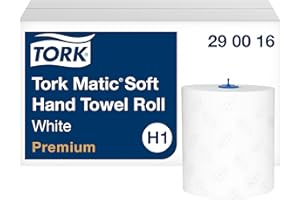 ‎TORK Tork Matic weiches Rollenhandtuch Premium 290016 - H1 Premium Handtuchrollen für Rollenhandtuchspender, besonders hohe Saugkraft, reißfest, 2-lagig, weiß - 6 Papierrollen x 100 m