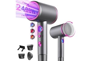 Tisoutec Asciugacapelli Ionico Phone per Capelli professionale Ioni AC Motore Phon Capelli 2400W,phon da viaggio diffusore|phon 4-in-1|pulsante aria calda/fredda|3 livelli+3 velocità|asciugacapelli