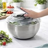 Paslanmaz &Ccedil;elik Salata Kurutucu (Salad Spinner) &ndash; Kapaklı S&uuml;zge&ccedil; Sepetli, Kaymaz Taban, Hızlı Kurutma & Karıştırma Kasesi, B&uuml;