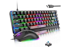 LexonElec 65% Kit Mouse E Tastiera Pc Meccanica Gaming Keyboard 12000 DPI Honeycomb Traspirante RGB LED USB Type C Con Filo Retroilluminata Blue Switch Staccabile QWERTY Per Gamer Windows Mac
