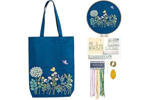 CREAWONDER Canvas Tote Bag Embroidery Kit with Pattern for Beginners, Arts and DIY Embroidery Crafts Kits Include Instructions Embroidery Hoops Color Threads (CR002 banmeng darkblue)