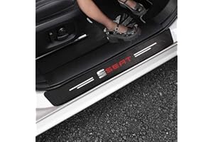 RIDGOEL 4Pcs Car Door Sill Protector Stickers for Seat Leon Ibiza Alhambra Arosa Tolendo Exeo Ateca Altea Carbon Fiber Leather Car Kick Plates Sill Guard Auto Threshold Decoration Accessories A