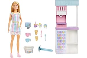 Barbie - Playset Gelateria con Bambola con Macchina per Gelato, Accessori, 2 Tipi di Pasta Modellabile, Giocattolo e Regalo per Bambini 4+ Anni, HCN46
