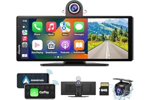 Carpuride W903 Bezprzewodowe radio samochodowe z samochodem samochodowym z samochodem na desce rozdzielczej 4K, kamerą cofania, przenośny ekran dotykowy IPS 9,3", odbiornik radiowy z lustrem,