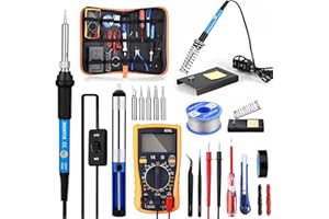 Saldatore a Stagno,SREMTCH 60W Saldatura Kit con on Multimetro Digitale, Supporto saldatore a stagno professionale, Temperatura Regolabile 200℃〜450℃, interruttore ON/OFF, 100g Filo di stagno