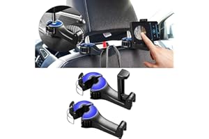 AOIXBCUROC 2 Stücke Auto Kopfstützen Haken, Multifunktion Hinterer Vordersitz Auto Kleiderbügel Veranstalter Haken mit Telefon Halter zum Hängende Tasche, Handy, Geldbörse, Stoff