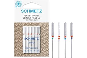 SCHMETZ Aiguilles pour machines à coudre | 5 aiguilles Jersey | 130/705 H SUK | Grosseur d'aiguille 1x 70/10, 2x 80/12, 1x 90/14 et 1x 100/16 | convient pour le jersey, les tricots et la bonneterie