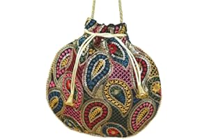 Elevanty | Bombonera Hindú - Potli con cordón - Bolso de mano elegante, casual y fiesta - Bolsa con lentejuelas y abalorios - Saco para mujer