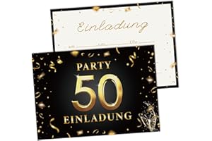 AWCIGG Einladungskarten 50. Geburtstag Frau Mann, 15 Stück karten zum 50. Geburtstag blanko A6 (148x105mm), Kartenset in Schwarz & Gold, Beschriftbare 50 ggeburtstag Seinladungen, Partyzubehör