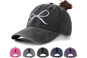 Acado Ponytail Baseball Cap for Women - Distressed Vintage Washed Adjustable Embroidered High Bun Hat Ladies