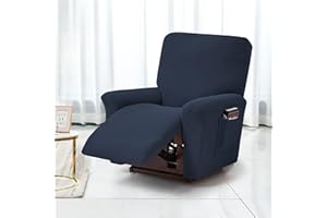 TOPCHANCES Stretch Recliner Covers, Jacquard Recliner Chair Slipcovers, Polyester Furniture Cover Recliner Sofa Couch Cover With Pocket for Living Room Sofa Cover (Blue)