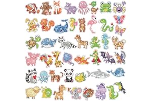 MLLTech Diamond Painting Enfant, 47 Pièces DIY Peinture Diamant Autocollant Licorne Animaux Peinture Kit/Diamond Painting Complet pour Enfant 5D Peinture en Diamant, Broderie Diamant pour Les Enfants