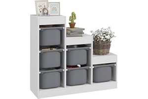 AIYAPLAY Meuble de Rangement pour Jouets avec 6 bacs Amovibles 3 Niveaux, Rangement de Jouets pour Enfants Nettoyage Facile, pour Les 3-8 Ans, Gris