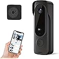XVersion Smart Wireless Doorbell Camera, 2.4GHz WiFi Video Doorbell Wireless Security Camera, Night Vision, Two-Way Audio, Real-time Video, Compatible with iOS & Android, Easy to Install - Black