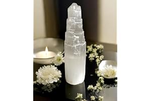 PRO HOME Selenite Crystal Tower Handmade Large Natural White Healing Crystals Mountain Pillar for Meditation Spiritual Energy Alter Cleansing Table Decoration Pillar or Gifts (20cm)