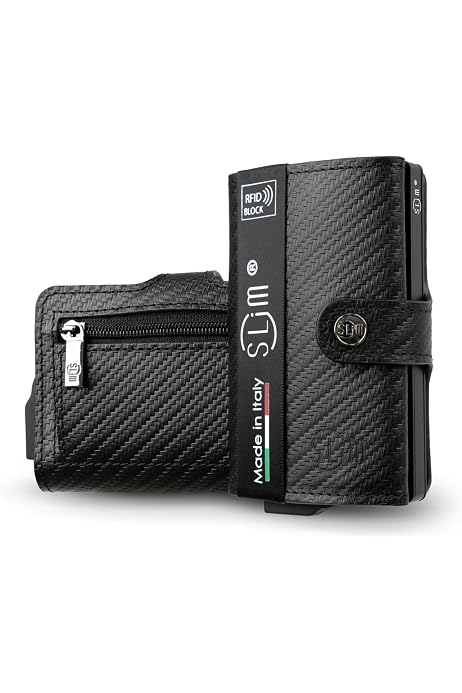 EverWallet Slim Brieftasche Für Damen Und Herren Aus Leder Und Aluminium - Smart Wallet Mit Kreditkartenhalter, Auswurfmechanismus, RFID Block - Minimalistisch Und Dünn - Made In Italy, Braun