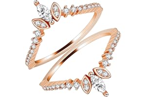 ULOVEIDO Women's 925 Sterling Silver Marquise Cut CZ Stack Rings Set 2pcs Crown Wedding Engagement Guard Enhancer WR133