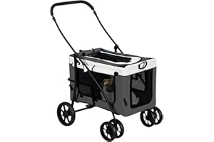 PawHut Poussette pliable animaux chien chat 2 en 1, nacelle amovible bandoulières 4 roues avec frein tissu 600D Oxford 81 x 58 x 97,5 cm gris