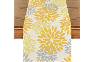 Artoid Mode Blumen Gelb Dahlien Sommer Tischläufer, Saisonnal Küche Tisch Dekoration Drinnen Urlaub Party Dekor 40x180 cm