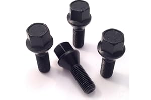 IKOPO Set of 4 alloy wheel bolts in Black M12 x 1.5 thread 26mm long, taper seat, 17mm Hex suitable for BMW 3 series