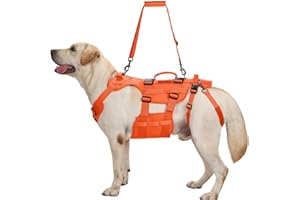 OneTigris Szelki do podnoszenia, dla psa, Invictus Support dla średnich i dużych psów, szelki bezpieczeństwa z 3 uchwytami, odpinane, regulowane paski na ramiona i paski na tylne nogi, pomarańczowe L