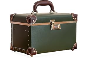 urecity Vintage Leder Kosmetikkoffer mit Spiegel - Hartschale Schminkkoffer für Damen, Reise Make-up Case mit Zahlenschloss & Großer Stauraum (Retro Design) (Dark Green, Medium)