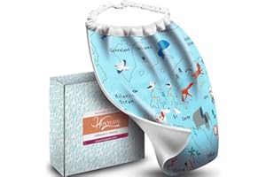 Hoxycom Grand Bavoir Bébé Elastique - Fabriqué En France - Serviette Table Enfant Coton et Eponge Bambou - Grande Taille Idéale Cantine Ou Maternelle (Monde Bleu)