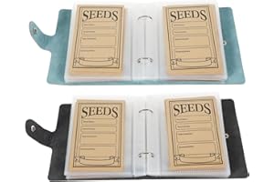 KTCINA 2Pcs Seed Storage Organizer Binder, Waterproof Leather Seed Packet Organiser with 50 Clear Page & 100Pcs Seeds Envelopes Garden SeedsHolder Book for Garden Lover