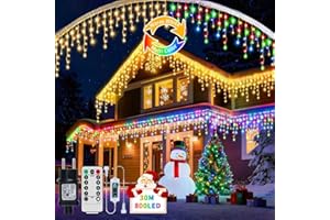 RJEDL 3-in-1 Outdoor Christmas Icicle Lights, 25M+5M/98.5ft 800 LED Waterproof Icicle Fairy Lights with 8 Modes Remote Control and Dimmable, Plug in String Lights for Indoor Decor Warm+Multicolor