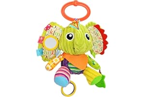 Funsland Jouets à Clipser pour Poussette, siège Auto et Poussette avec Clochette pour Nourrissons, Jouets sensoriels pour Nouveau-nés, garçons et Filles de 0 à 12 Mois (Éléphant Vert)