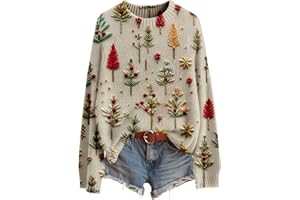 GENERISCH Weihnachtspullover Damen Lustig Weihnachtspulli Damen Ugly Christmas Sweater Rundhals Weihnachts Pullover Weihnachtsoutfit Hässlich Sweatshirt Weihnachtskostüm